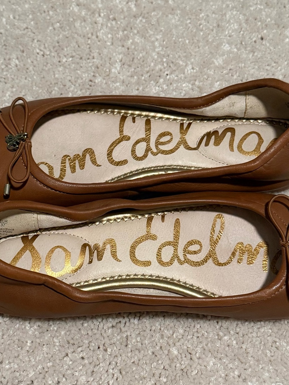 Sam Edelman Cognac Leather Ballet Flats with Bow - Picture 3 of 4